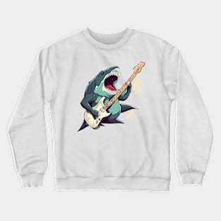 A funky megalodon  playing an electric guitar Crewneck Sweatshirt